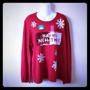 Christmas sweater reversible sequins new year NWT